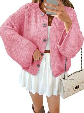 Oversized Chunky Knit Cardigan Sweater Button Down Long Sleeve